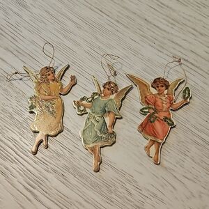 Vintage Angel Ornaments Set - Gold, Green, and Pink
